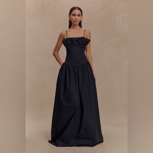 Meshki Cotton Frill Maxi Dress in Black